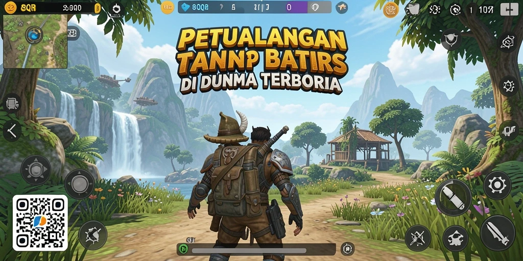 Tangkapan layar gameplay 8QR menampilkan eksplorasi dunia terbuka yang luas.