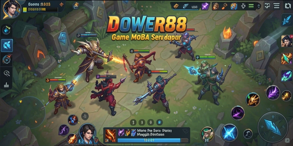 Tampilan gameplay DOWER88 dengan pertarungan epik antar hero.