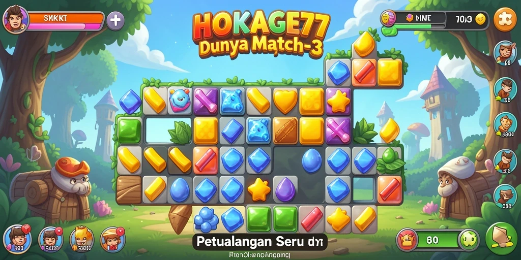 Tampilan gameplay HOKAGE77 yang menawan dengan batu permata berwarna-warni.