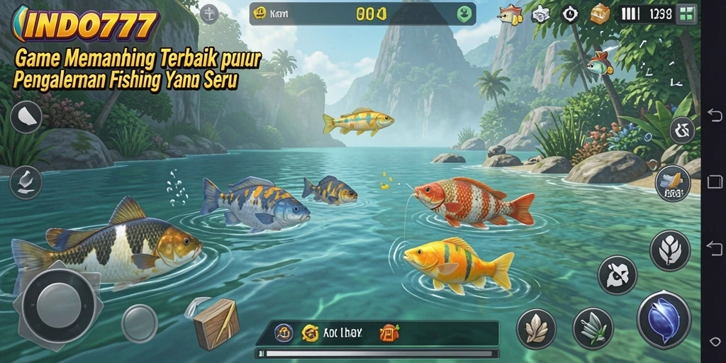 Tampilan gameplay yang seru dalam INDO777, menunjukkan aksi memancing yang menegangkan.