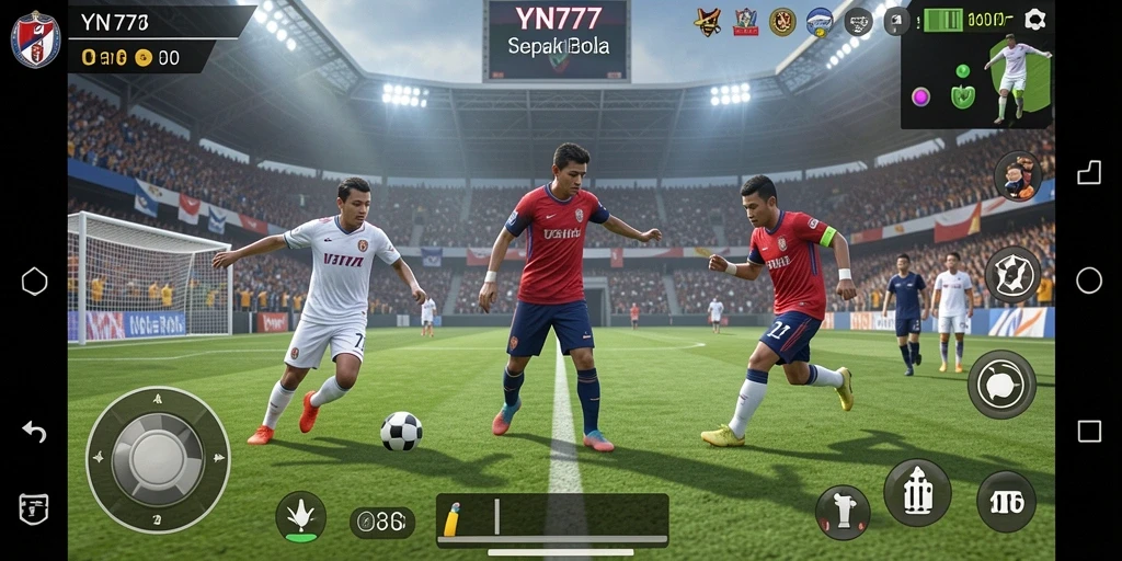 Screenshots gameplay YN777 yang memukau dengan aksi sepak bola yang dinamis.